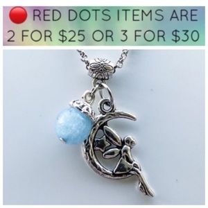 🔴sale ! Fairy moon blue calcite gem steel necklace